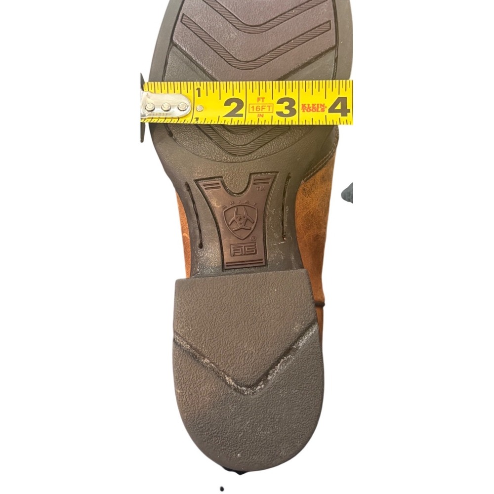 Ariat Brown Leather Square Toe Western Cowboy Boots Flame Overlay Stitching - Picture 7 of 9